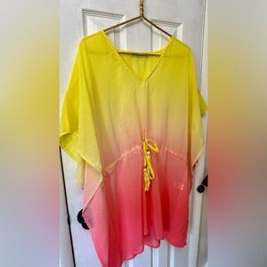 Ellen Weaver Yellow and Pink Ombre Kaftan/Swim Cover Up